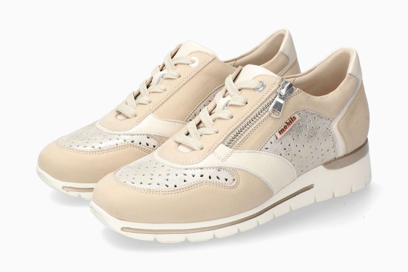 Baskets Mobils Ereen Beige Combiné Chaussures cuir confortable femmes Marque Mephisto Shop Nouvelle collection Printemps/été 2025 Magasins Belgique Liège Eupen